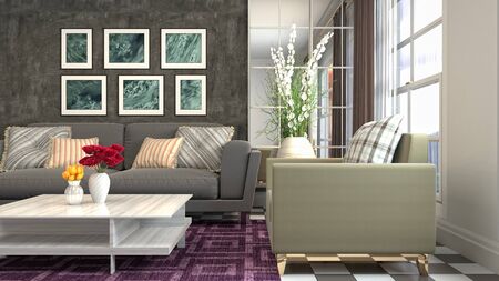 Interior of the living room. 3D illustration.
