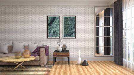 Interior of the living room. 3D illustration.