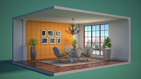 Interior dining area. 3d illustration.
