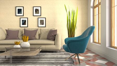 Interior of the living room. 3D illustration.