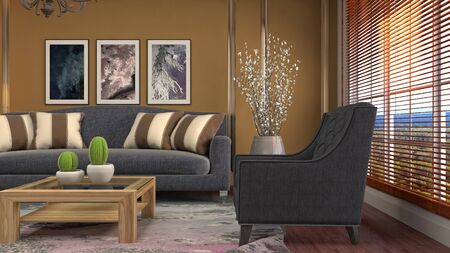 Interior of the living room. 3D illustration.