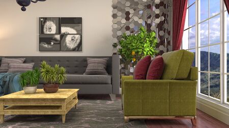 Interior of the living room. 3D illustration.