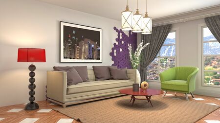 Interior of the living room. 3D illustration.