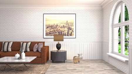 Interior of the living room. 3D illustration.