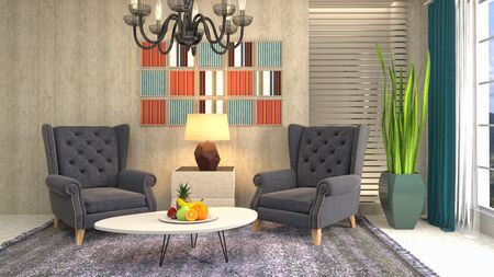 interior with chair. 3d illustration.