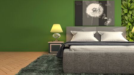 Bedroom interior. Bed. 3d illustration.の写真素材