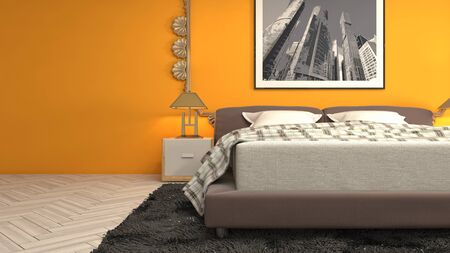 Bedroom interior. Bed. 3d illustration.の写真素材