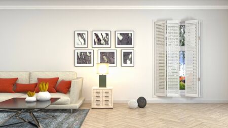 Interior of the living room. 3D illustration.