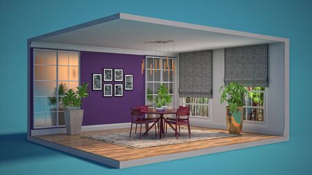 Interior dining area. 3d illustration.の写真素材