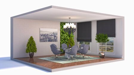 Interior dining area. 3d illustration.