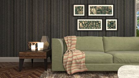 Interior of the living room. 3D illustration.