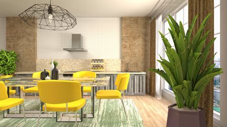 Interior dining area. 3d illustration.