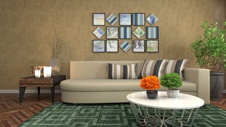 Interior of the living room. 3D illustration.