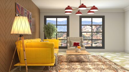 Interior of the living room. 3D illustration.