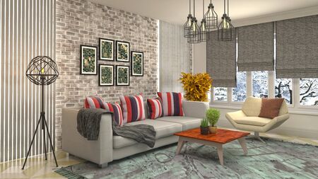 Interior of the living room. 3D illustration.
