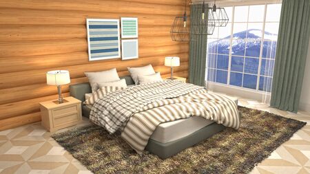 Bedroom interior. Bed. 3d illustration.の写真素材