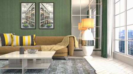 Interior of the living room. 3D illustration.