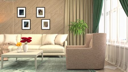 Interior of the living room. 3D illustration.