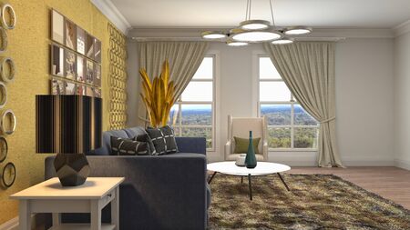 Interior of the living room. 3D illustration.