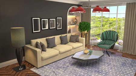 Interior of the living room. 3D illustration.