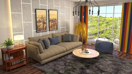 Interior of the living room. 3D illustration.