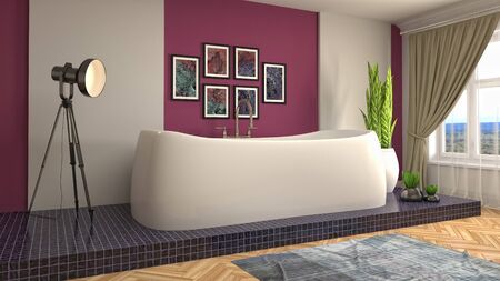 Bathroom interior. 3D illustration. Bath.