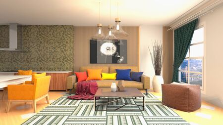 Interior of the living room. 3D illustration.