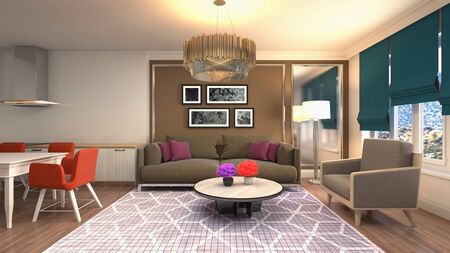 Interior of the living room. 3D illustration.