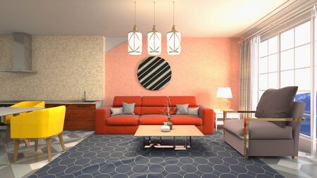Interior of the living room. 3D illustration.