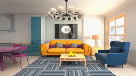 Interior of the living room. 3D illustration.