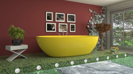 Bathroom interior. 3D illustration. Bath.の写真素材