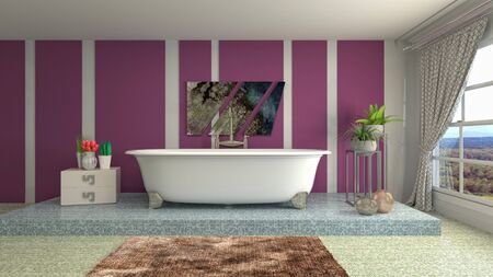 Bathroom interior. 3D illustration. Bath.の写真素材