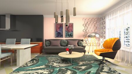 Interior of the living room. 3D illustration.