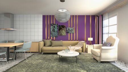 Interior of the living room. 3D illustration.