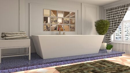 Bathroom interior. 3D illustration. Bath.