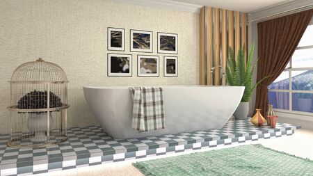 Bathroom interior. 3D illustration. Bath.の写真素材