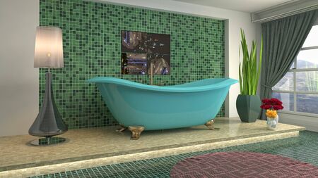 Bathroom interior. 3D illustration. Bath.の写真素材