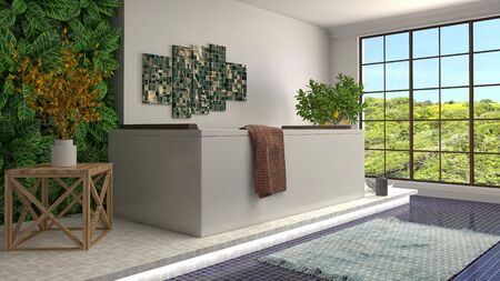 Bathroom interior. 3D illustration. Bath.