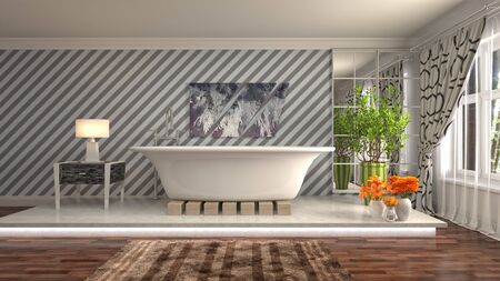 Bathroom interior. 3D illustration. Bath.の写真素材