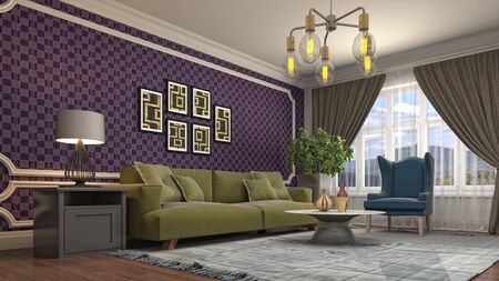 Interior of the living room. 3D illustration.