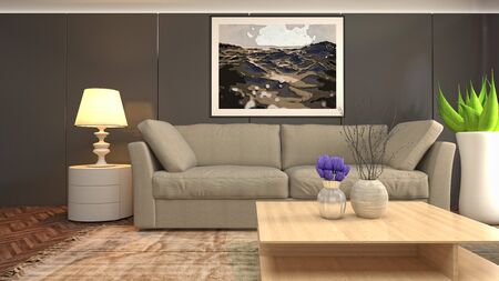 Interior of the living room. 3D illustration.