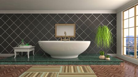 Bathroom interior. 3D illustration. Bath.の写真素材