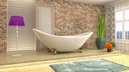 Bathroom interior. 3D illustration. Bath.の写真素材