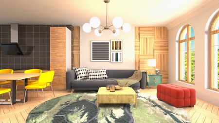 Interior of the living room. 3D illustration.