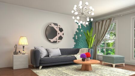 Interior of the living room. 3D illustration.