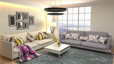 Interior of the living room. 3D illustration.