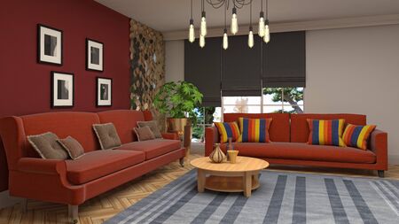 Interior of the living room. 3D illustration.
