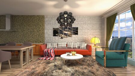Interior of the living room. 3D illustration.