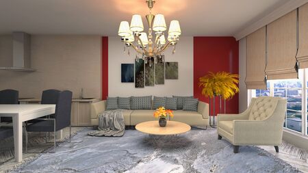 Interior of the living room. 3D illustration.
