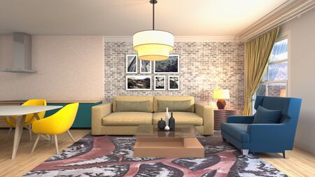Interior of the living room. 3D illustration.